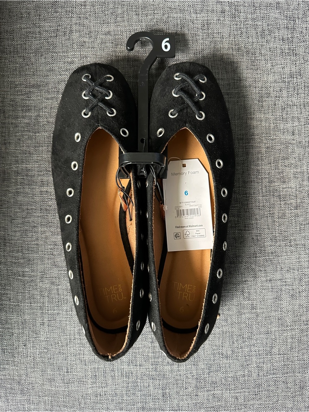 Time and Tru Black Lace-Up Memory Foam Ballet Flats